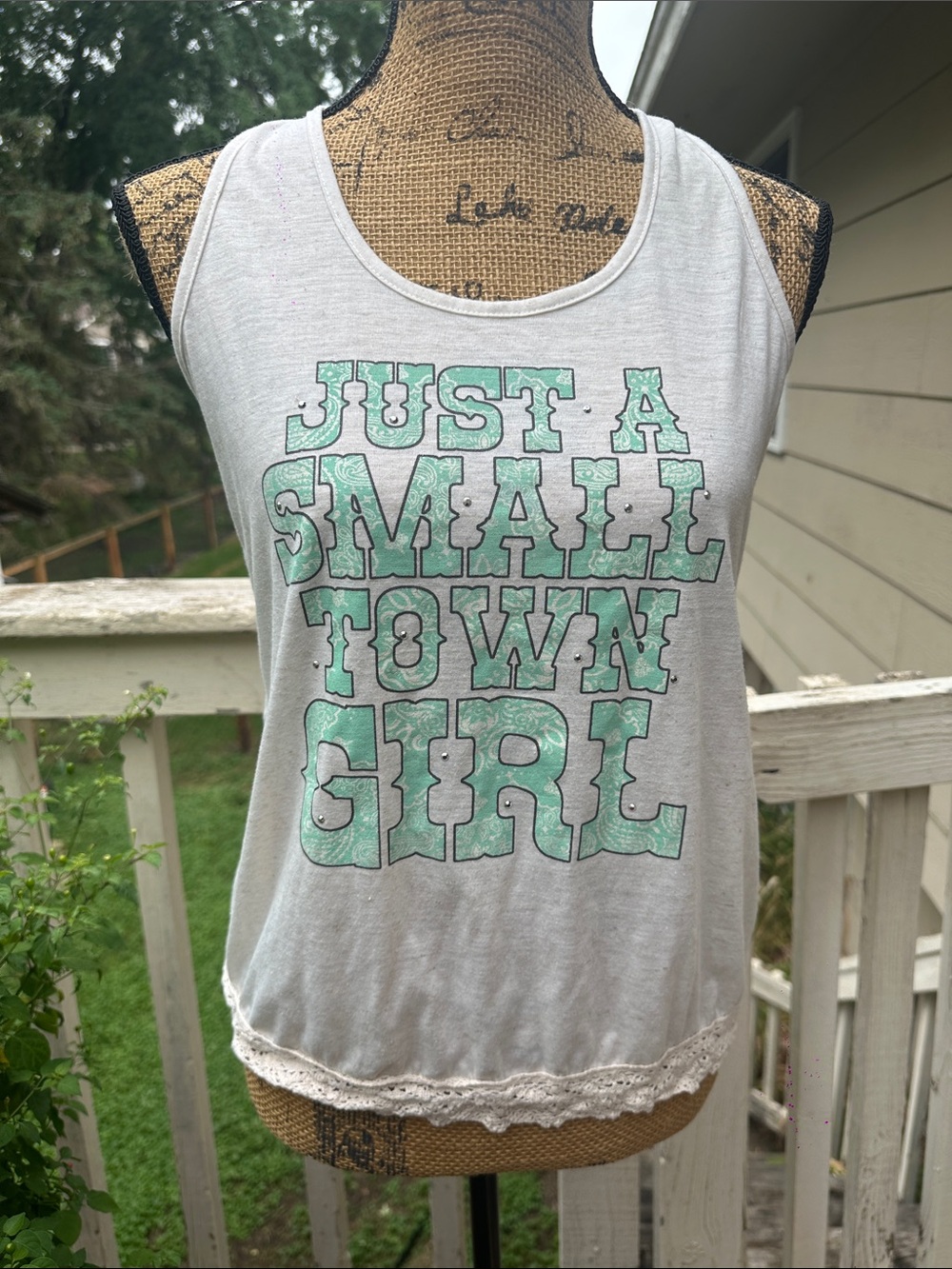 Vanity White Tank Top with Mint Graphic